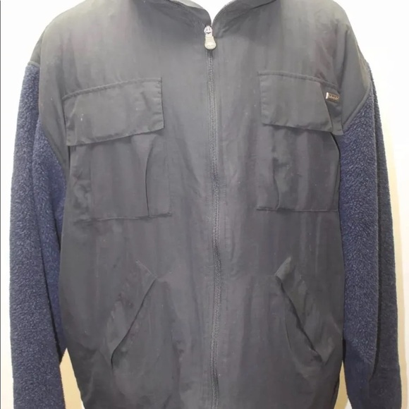 Timberland Men Windbreaker Jacket Large Black W Blue Fur Lining Winter - Picture 10 of 13